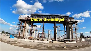 Gordie Howe Bridge Site: Jefferson Construction & Towers view. More Road Deck (pier table) Installed