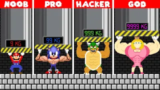 Mario Musculars Nood vs Pro vs Hacker vs God Challenge in Super Mario Bros.! (Part 2)