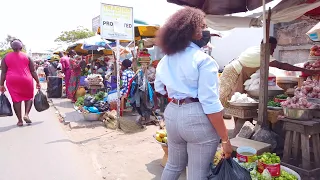 4K WALK BUSY DAY INSIDE TEMA MARKET COMMUNITY 1 ACCRA GHANA AFRICAN WALK VIDEOS