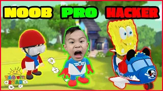 Tag with Ryan! Spongebob Skin! NOOB vs Pro vs HACKER! Kids Gameplay