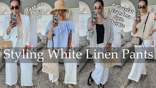 HOW TO STYLE WHITE LINEN PANTS for Women Over 40 | Coastal Grandmother Outfits | by Crystal Momon
