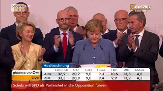 Bundestagswahl 2017: Rede von Angela Merkel zu den vorläufigen Wahlergebnissen am 24.09.2017