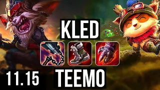 KLED vs TEEMO (TOP) | 7/0/3, Godlike, 400+ games | KR Diamond | v11.15