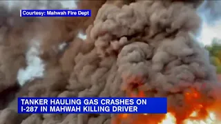 Driver killed after gasoline tanker crashes and burns in Mahwah
