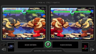 X-Men vs. Street Fighter (Sega Saturn vs Playstation) Side by Side Comparison