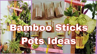 Hanging bamboo sticks pots ideas for planter/Hanging planter ideas /Gardening ideas 🎋🪴