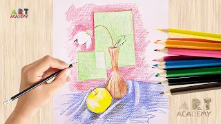 How to draw a vase with a flower and an apple || Arts Academy
