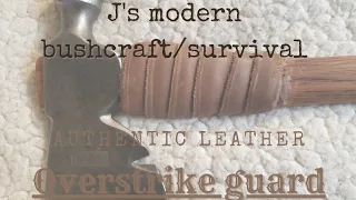 how i made a wrapped leather overstrike guard, collar protector, for  my axe handle. leatherworking