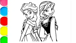 How to draw Elsa and Anna from Frozen 2, Disney princess elsa anna drawing and colouring