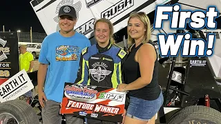 Carly Holmes FIRST SPRINT CAR WIN! (14 Years Old)