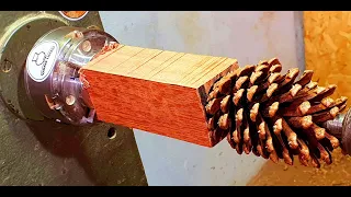 Woodturning - Resin, wood and pine cone transformation