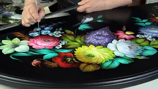 Amazing Oil Painting. I Paint a round wooden table. Painter Larisa Goncharova | Жостовская роспись