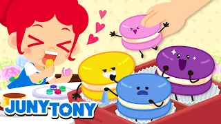 Macaron | Rainbow-Colored Macarons! | Dessert Song | Rainbow Colors | Food Song for Kids | JunyTony