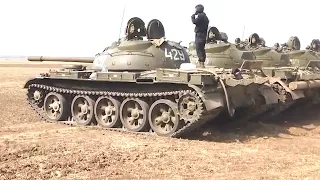 Inspection of Russian T-55 tanks removed from storage