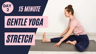 15 min GENTLE YOGA STRETCH FOR BEGINNERS - Day 2 | Beginner Yoga Challenge | Yoga with Uliana