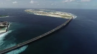 Amazing aerial view of Chinese-built sea bridge in Maldives