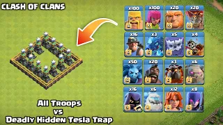 COC All Troops VS Deadly Hidden Tesla's Trap Base | Clash Of Clans Challenge | COC | CLASH CRYPTO