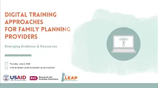 Digital Training Approaches for Family Planning Providers: Emerging Evidence and Resources