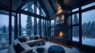Smooth Jazz Music, Snowfall, and Crackling Fireplace for Ultimate Relaxation - Calm Room Ambience
