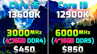 Core i5 13600K + 3000MHz DDR4 vs Core i9 12900K + 6000MHz DDR5 | PC Gaming Benchmark Tested