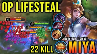 22 Kills!! Miya Best Build 2023 (INSANE LIFESTEAL) - Build Top 1 Global Miya ~ MLBB