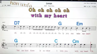 DIANA/Paul Anka💋노래방, 통기타 , 코드 큰악보,  가라오케, 반주💖Karaoke, Sheet Music, Chord, MR