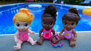 New Baby alive dolls go to swimming lessons