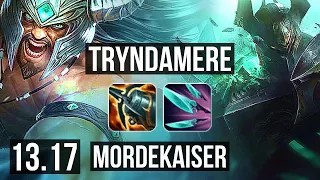 TRYNDAMERE vs MORDEKAISER (TOP) | 2.9M mastery, 800+ games, 8/2/4, Dominating | NA Master | 13.17