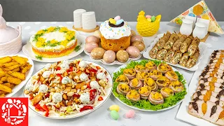 Menu for the Easter table 2023. Cooking 8 Dishes: Kulich, Eggs, Salads, Snacks and Meat