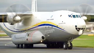 Worlds largest propeller plane - Antonov AN-22 - Landing and Takeoff at Manchester Airport