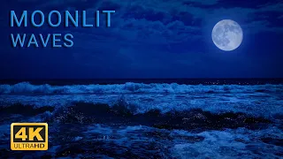 4K Ocean Waves for Sleeping, Relaxing, Insomnia - Waves crashing on beach at night