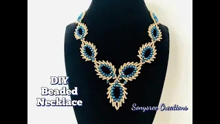 Peacock Feather Beaded Necklace || St Petersburg Stitch || Beaded Leaves