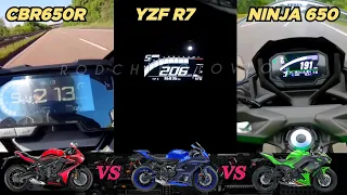 Honda CBR650R 🆚️ Yamaha YZF R7 🆚️ Kawasaki Ninja 650 | Stock Top Speed Attempt 🔥