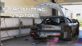 Big Turbo 3-Rotor RX-7 Spitting Flames on the Dyno!