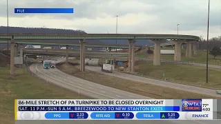 Over 80 miles of Pennsylvania Turnpike to close due to tractor-trailer crash clean-up