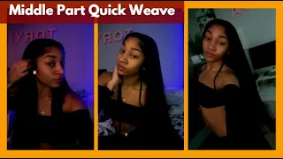 ✨Hair Tutorial Middle Part Quick Weave l Natural Hair w/Leave Out Ft #Elfinhair