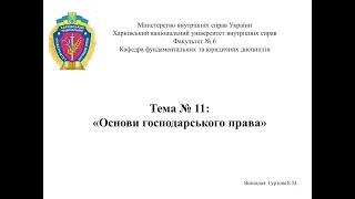 Основи правознавства, лекція до Теми №11: Основні правові засади господарської діяльності.