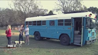 Family moves into school bus, sells everything to live life on the road