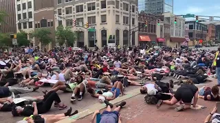 Protesters lie down during demonstration