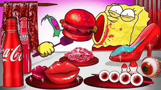 RED FOOD MUKBANG! SPONGEBOB RED MUKBANG | MUKBANG ANIMATION | SLIME CAT