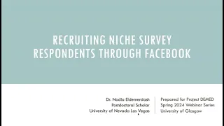 Webinar on Social Media as a Research Tool - Recent experiences research participants recruitment