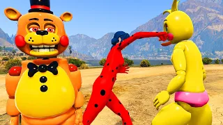 LADY BUG fought with CHIKA Freddy stole ANIMATRONIC ADVENTURES GTA 5 FNAF MODS Multi Pulti