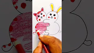 Drawing Cute Cat and Bunny Hug😍 #draw #art #shorts #ytshorts