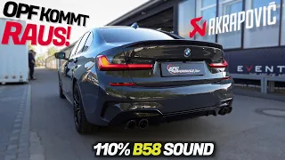 OPF RAUS + die brandneue AKRAPOVIC SLIPON TITAN Abgasanlage passend für BMW M340i G20 G21 B58