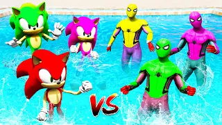 GTA 5 Water Ragdolls Rainbow Sonic vs Rainbow Spiderman Jumps/Fails (Euphoria Physics)