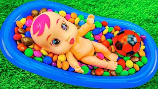 Mixing All My Rainbow Candy in BathTub with Color Soccer Balls & Magic Slime Satisfying Cutting ASMR