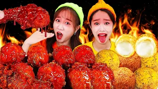 ASMR Spicy Fried Chicken Cheese ball Mukbang 핵매운 양념치킨 뿌링치즈볼 먹방 JiniYum 지니얌