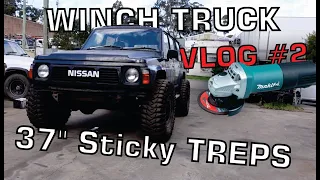 Winch Truck BUILD VLOG #2 - CUTTING the guards to fit the 37" STICKY Treps and BEADLOCKS - GQ Patrol