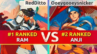GGST ▰ RedDitto (#1 Ranked Ramlethal) vs Ooeygooeysnicker (#2 Ranked Anji). High Level Gameplay