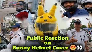 Public Reaction on Bunny Helmet Cover 😍👀 | Pikachu Helmet | Vlog